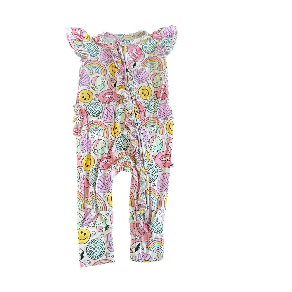 Bums and Roses Could've Pooled Me Cap Sleeve Ruffle Romper 3-6 Months VGUC